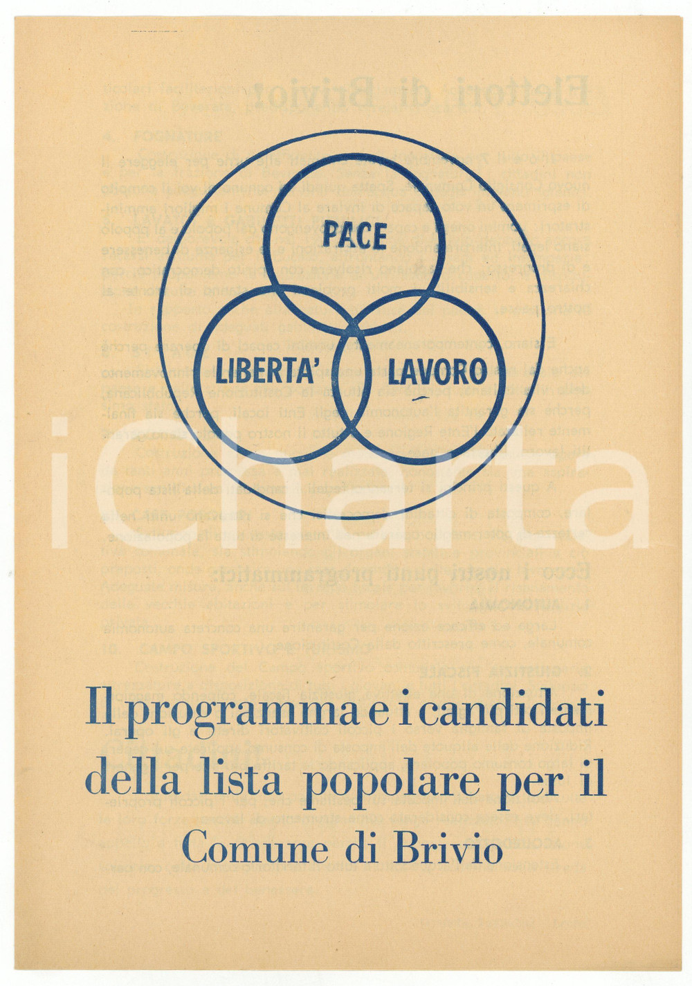 Materiale pubblicitario d’epoca 1950 ca BRIVIO LC LISTA POPOLARE Programma e candidati elezioni comunali 1