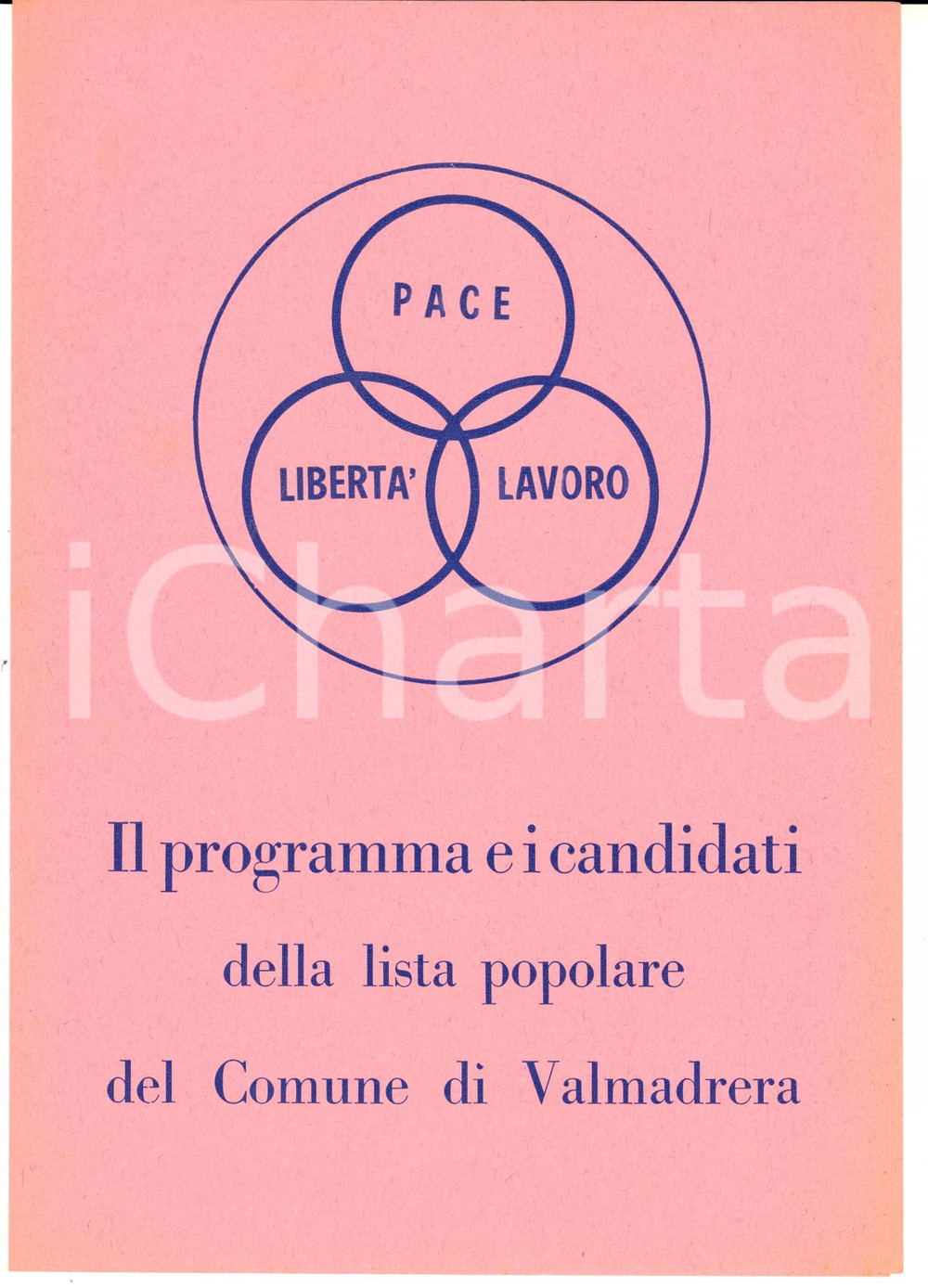 Materiale pubblicitario d’epoca 1950 ca VALMADRERA LC LISTA POPOLARE Programma e candidati elezioni comunali 1