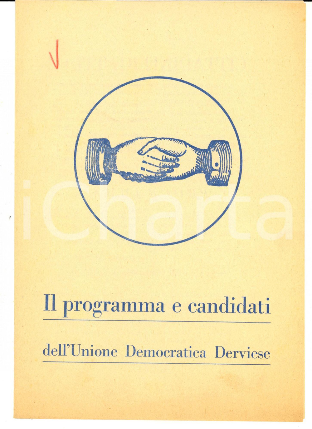Materiale pubblicitario d’epoca 1950 ca DERVIO LC LISTA POPOLARE Programma e candidati elezioni comunali 1