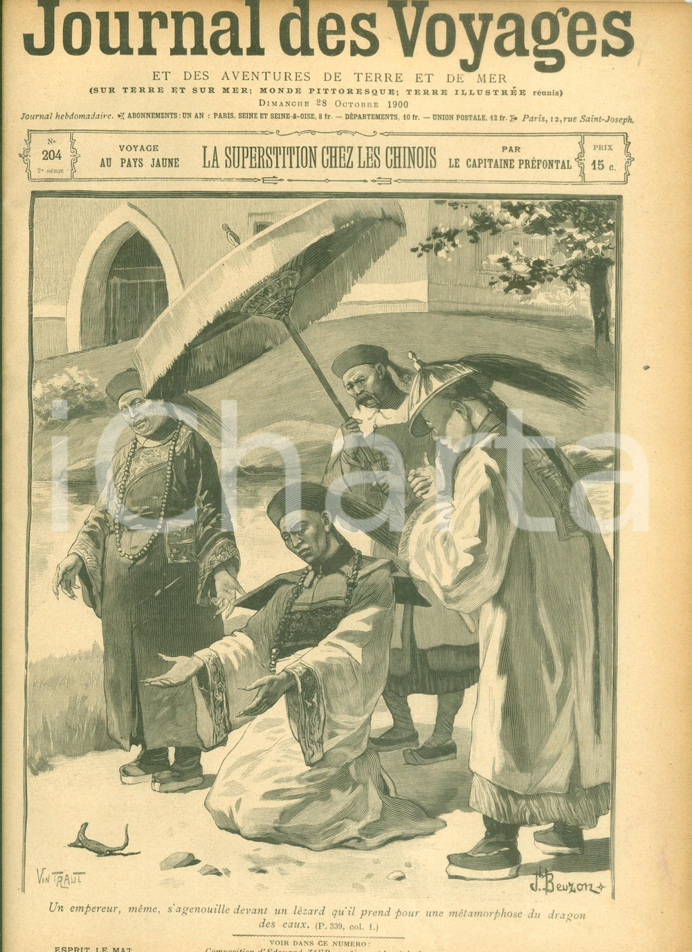 Giornale, rivista storica 1900 JOURNAL DES VOYAGES 204 La superstition chez les Chinois Rivista ILLUSTRATA 1