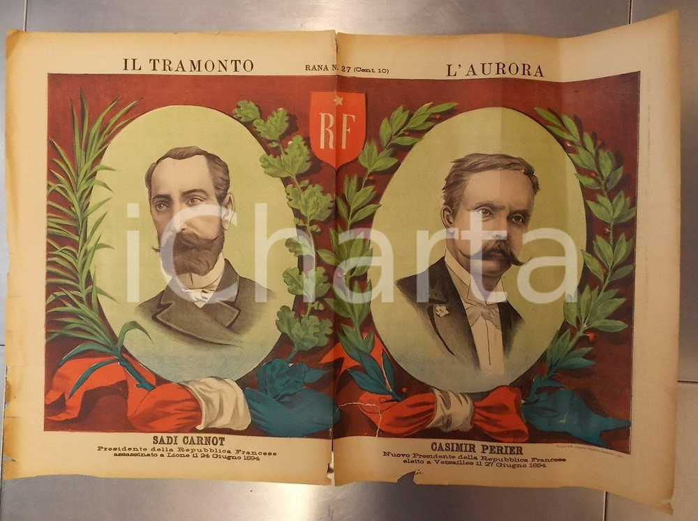 Giornale, rivista storica 1894 BOLOGNA Settimanale LA RANA Sadi CARNOT Casimir PERIER Satirico ILLUSTRATO 1