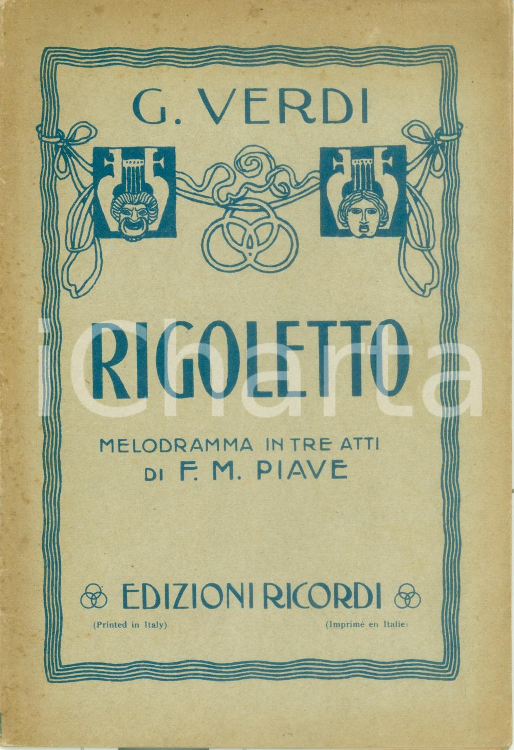 Oggetto da collezione cartaceo 1940 Giuseppe VERDI Rigoletto Melodramma in tre atti Edizioni RICORDI Ristampa 1