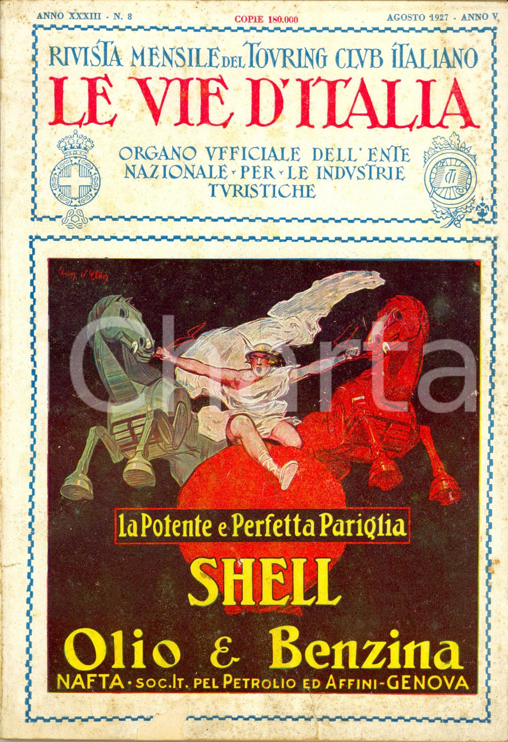 Giornale, rivista storica 1927 VIE D ITALIA Giovanni BOGNETTI Atlante Internazionale TCI Anno XXXIII nÂ°8 1