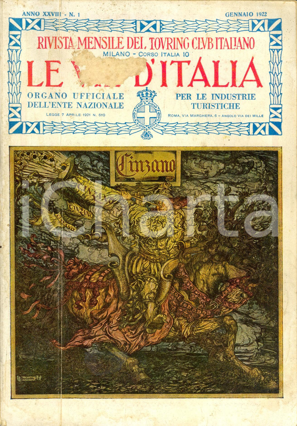 Giornale, rivista storica 1922 LE VIE D ITALIA TCI Attraverso la Zona Sacra Anno XXVIII nÂ°1 DANNEGGIATA 1