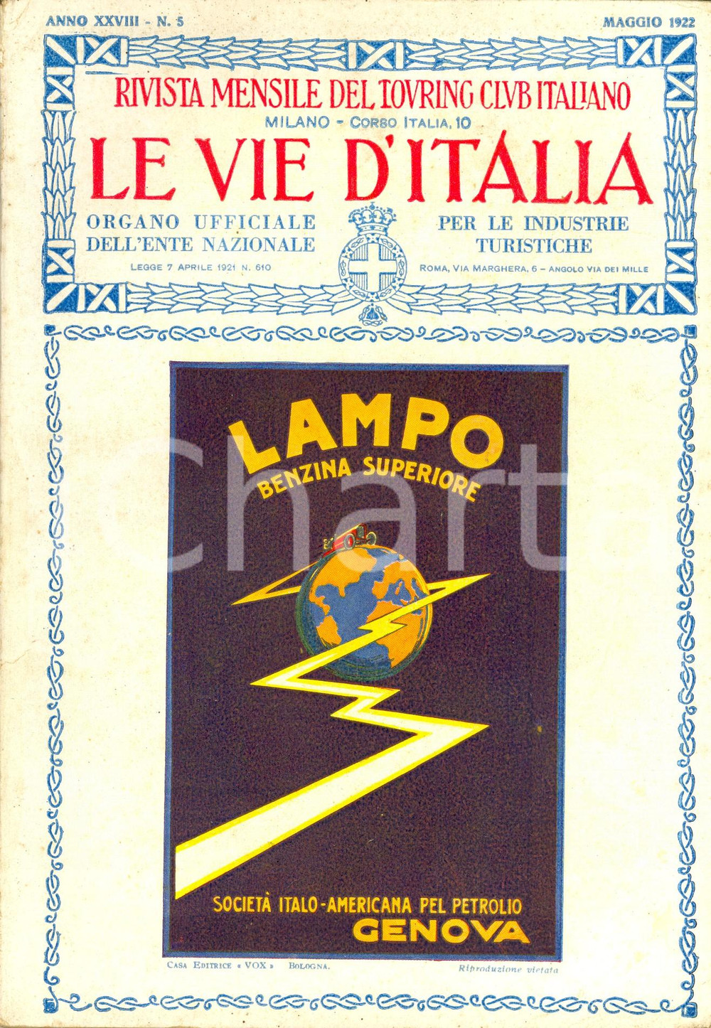 Giornale, rivista storica 1922 LE VIE D ITALIA TCI Val d AYAS regno dei CHALLANT Anno XXVIII nÂ°5 LAMPO 1