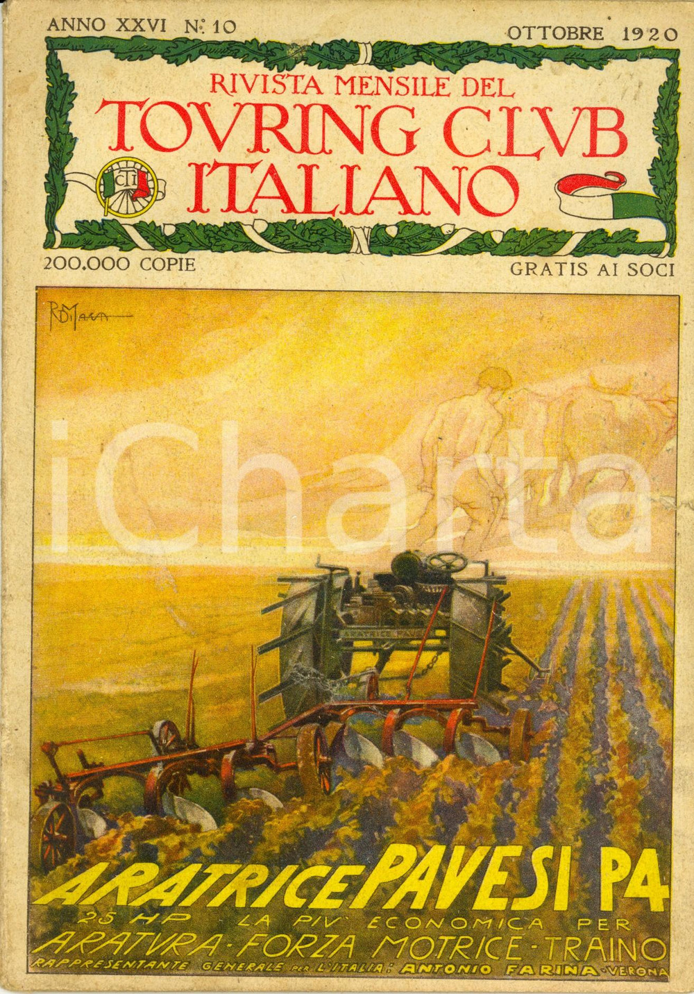 Giornale, rivista storica 1920 TOURING CLUB ITALIANO Alta Valle del Sangro Anno XXVI nÂ°10 Aratrice PAVESI 1