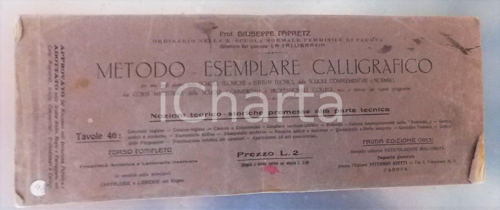 Libro, pubblicazione d epoca 1915 ca Giuseppe CAPRETZ Metodo esemplare calligrafico scuole tecniche 46 TAVOLE 1