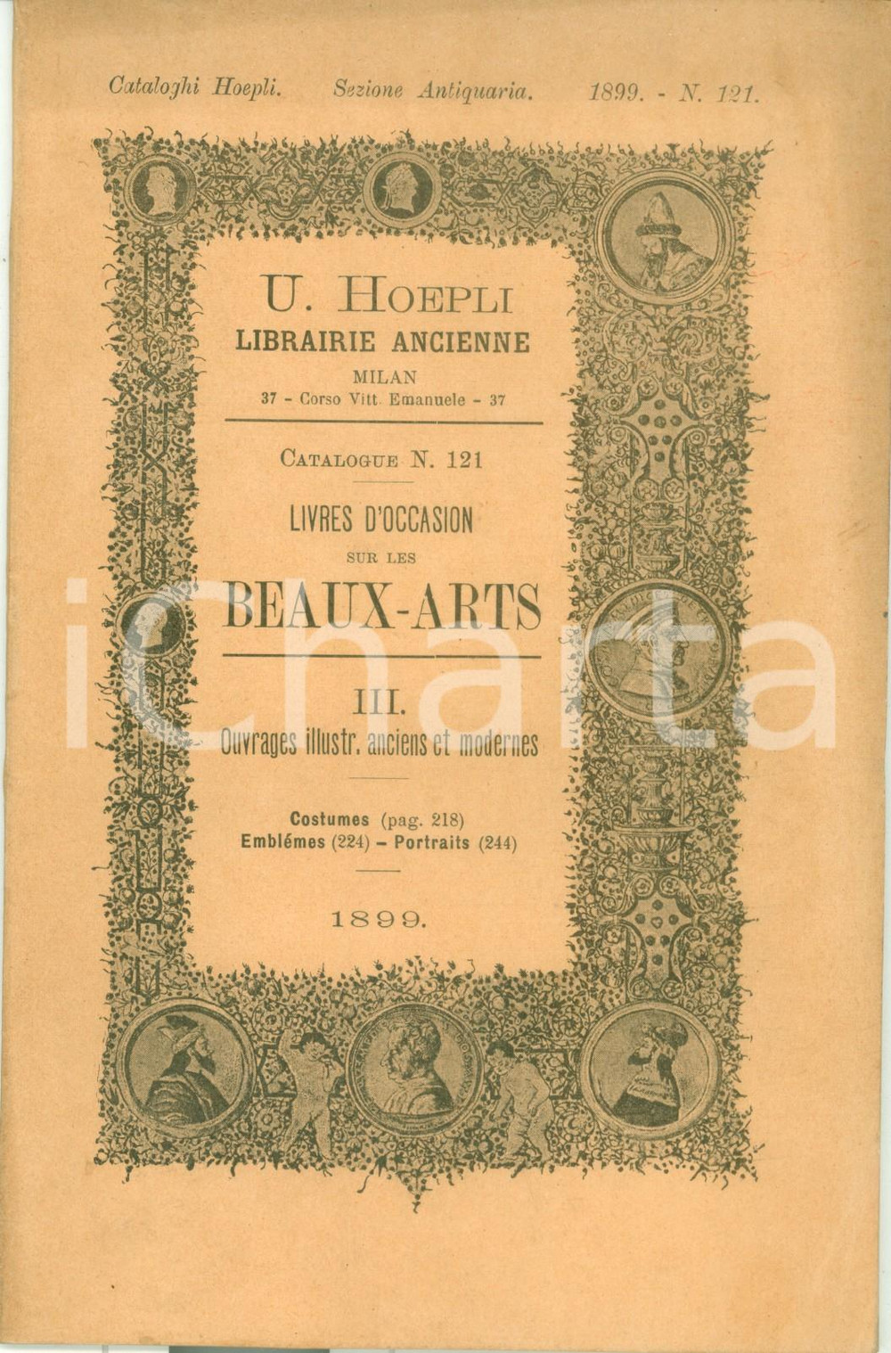 Libro, pubblicazione d epoca 1899 MILANO Libreria antiquaria HOEPLI Catalogo 121 Livres occasions BeauxArts 1
