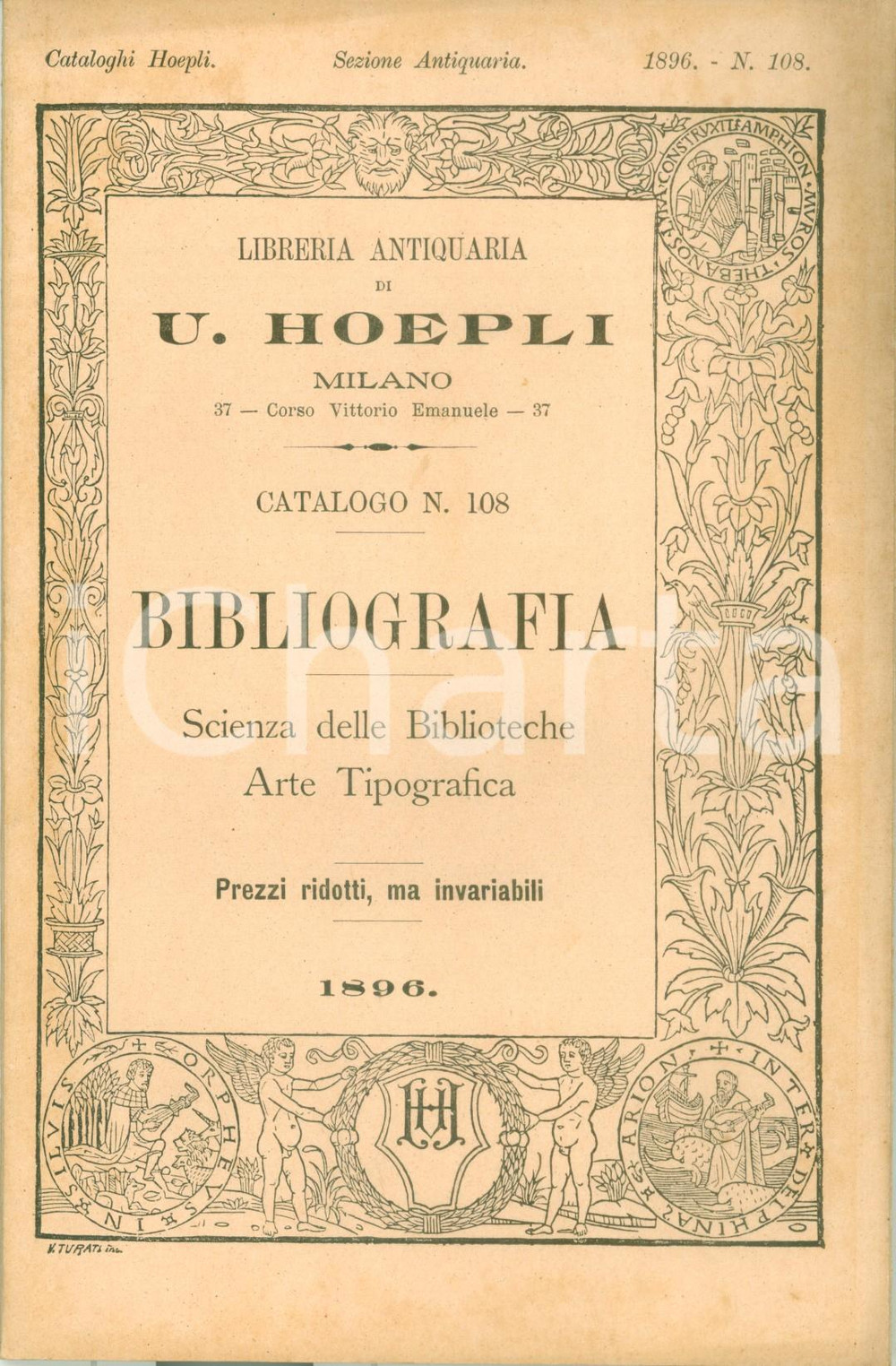 Libro, pubblicazione d epoca 1896 MILANO Libreria antiquaria Ulrico HOEPLI Catalogo 108 Bibliografia 1