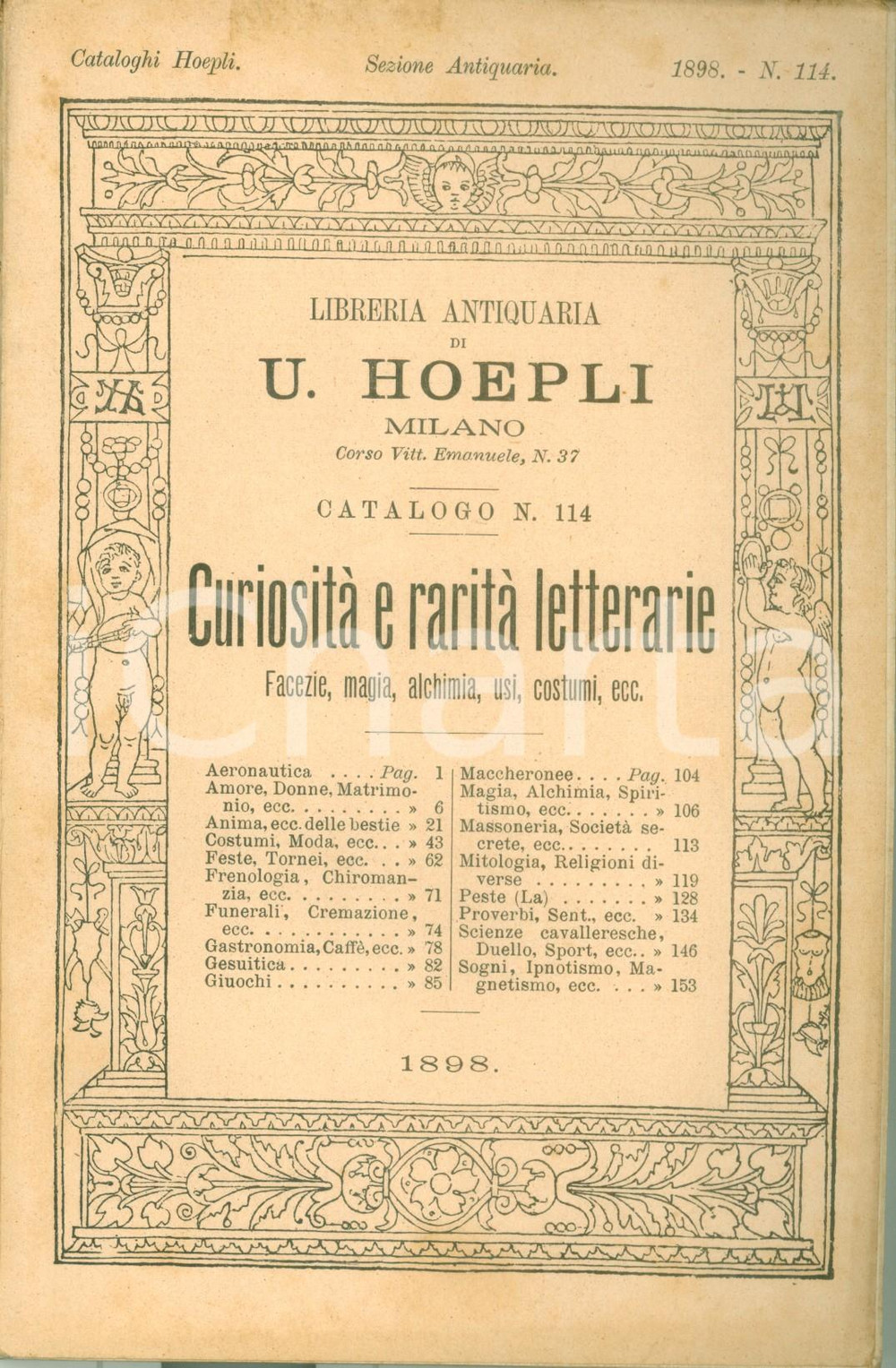 Libro, pubblicazione d epoca 1898 MILANO Libreria antiquaria Ulrico HOEPLI Catalogo 114 CuriositÃ  letterarie 1