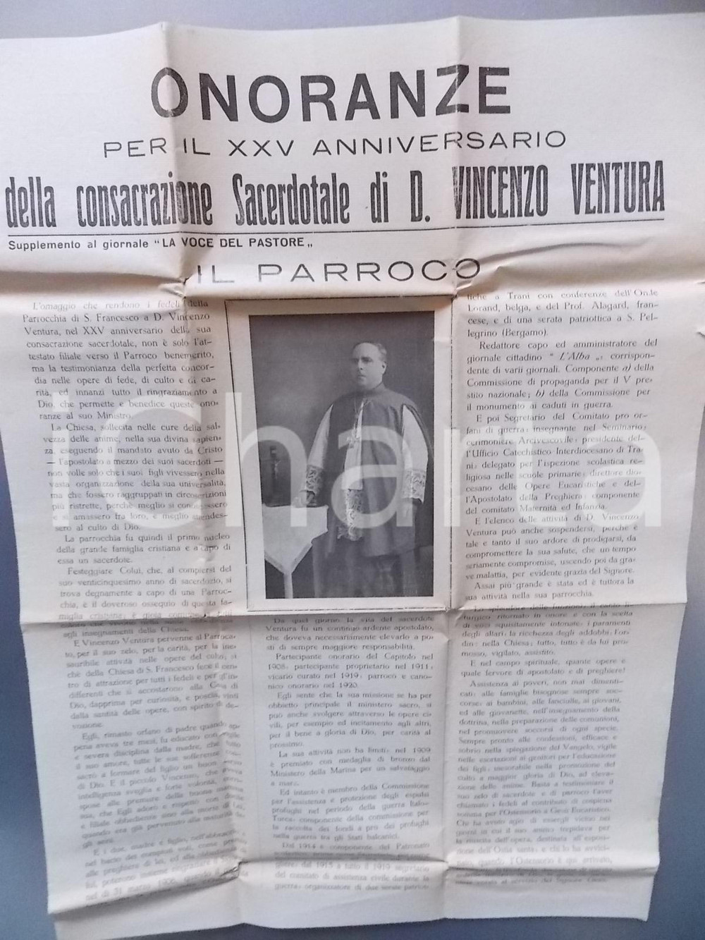 Giornale, rivista storica 1931 TRANI BT XXV anniversario della consacrazione di don Vincenzo VENTURA 1