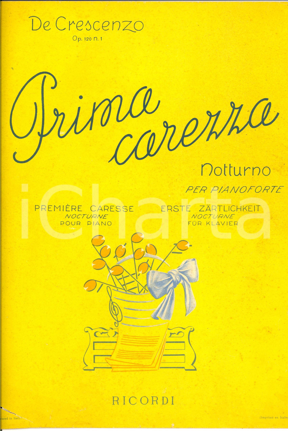 Oggetto da collezione cartaceo 1944 Costantino DE CRESCENZO Prima carezza Notturno per pianoforte Spartito 1