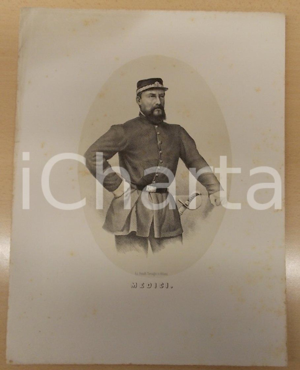 Stampa, bozzetto originale 1861 GUERRA D ITALIA Generale garibaldino Giacomo MEDICI Stampa F.lli TERZAGHI 1