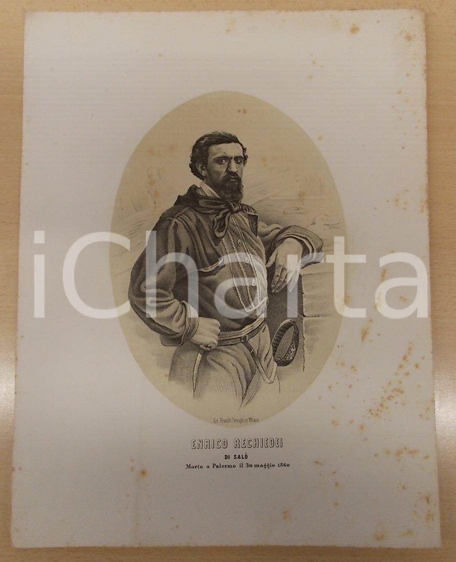 Stampa, bozzetto originale 1861 GUERRA D ITALIA Patriota garibaldino Enrico RECHIEDEI Stampa F.lli TERZAGHI 1