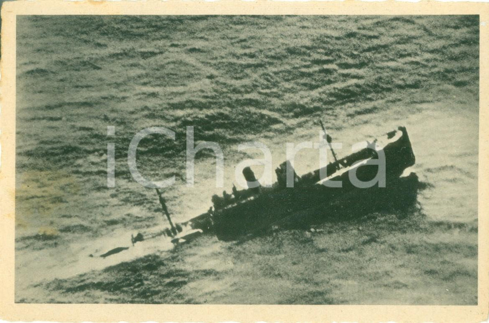 Cartolina originale da collezione 1941 GUERRA NAVALE WW2 Nave nemica colpita da un siluro affonda Cartolina FG NV 1