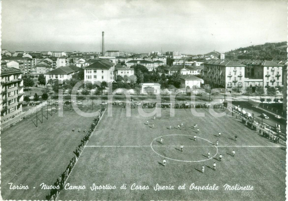 Cartolina originale da collezione 1965 ca TORINO Campo sportivo di Corso SPEZIA e Ospedale MOLINETTE Cartolina FG 1