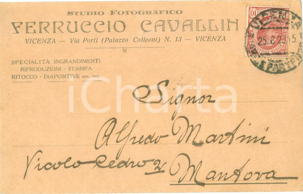 Cartolina originale da collezione 1925 VICENZA Studio Fotografico Ferruccio CAVALLIN Cartolina commerciale FP VG 1