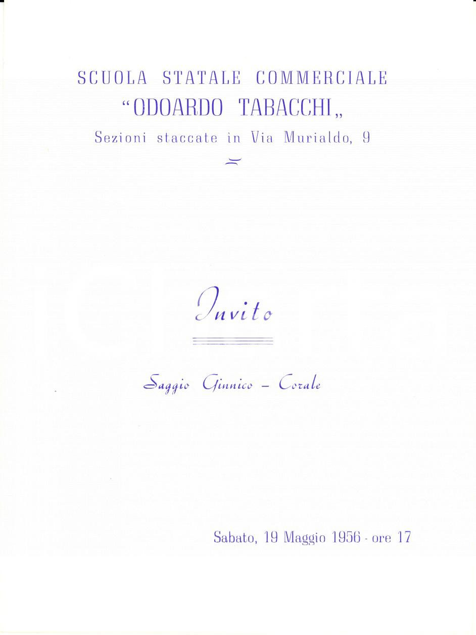 Documento originale, autentico 1956 MILANO Scuola commerciale Odoardo TABACCHI Invito al saggio ginnicocorale 1