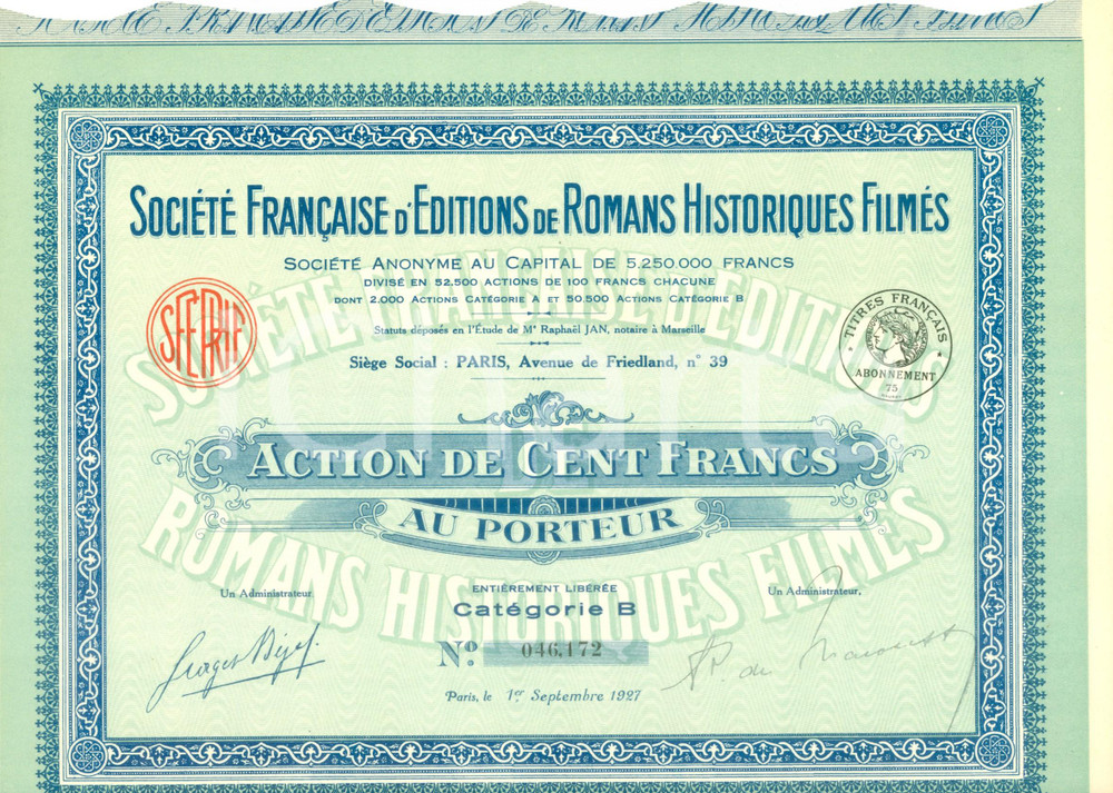 Oggetto da collezione cartaceo 1927 PARIS SociÃ©tÃ© FranÃ§aise d Editions de Romans Historiques FilmÃ©s Action 1