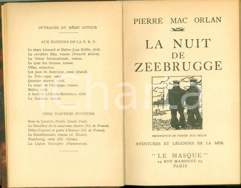 Libro, pubblicazione d epoca 1934 Pierre MAC ORLAN La nuit de ZEEBRUGGE Edition LE MASQUE 1