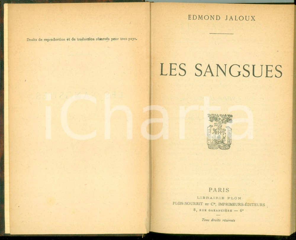 Libro, pubblicazione d epoca 1930 ca Edmond JALOUX Les sangsues Editions Librairie PLON 1