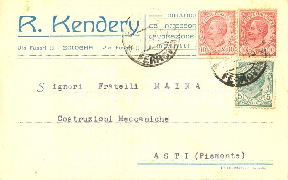Cartolina originale da collezione 1921 BOLOGNA Macchine utensili KENDERY lavorazione METALLI Cartolina commerciale 1
