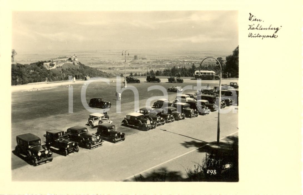 Cartolina originale da collezione 1935 ca WIEN A Automobili al KAHLENBERG AUTOPARK Cartolina animata FP NV 1