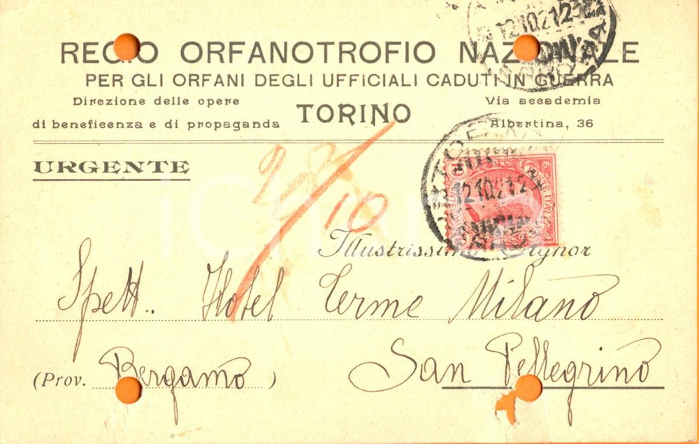 Cartolina originale da collezione 1921 TORINO Regio ORFANOTROFIO 10 lire per calendario CittÃ  Italiane Cartolina 1