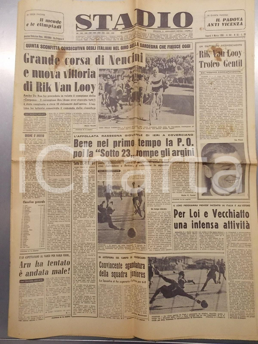 Giornale, rivista storica 1960 STADIO Quotidiano sportivo Grande corsa Gastone NENCINI al Giro di SARDEGNA 1