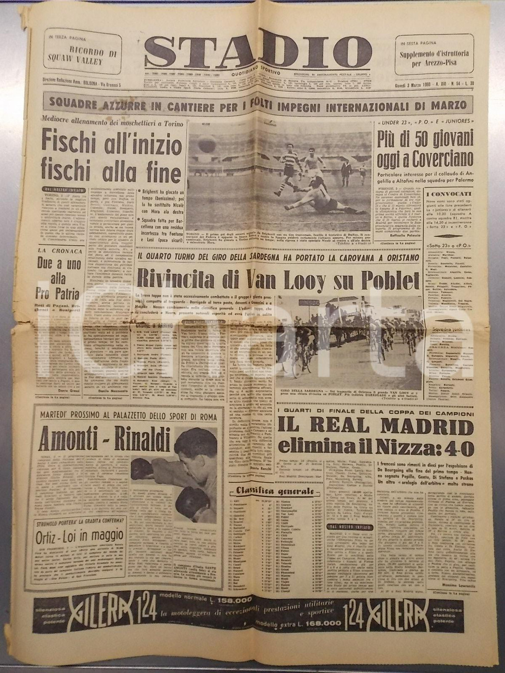 Giornale, rivista storica 1960 STADIO Quotidiano sportivo La rivincita di Rik VAN LOOY al Giro di SARDEGNA 1