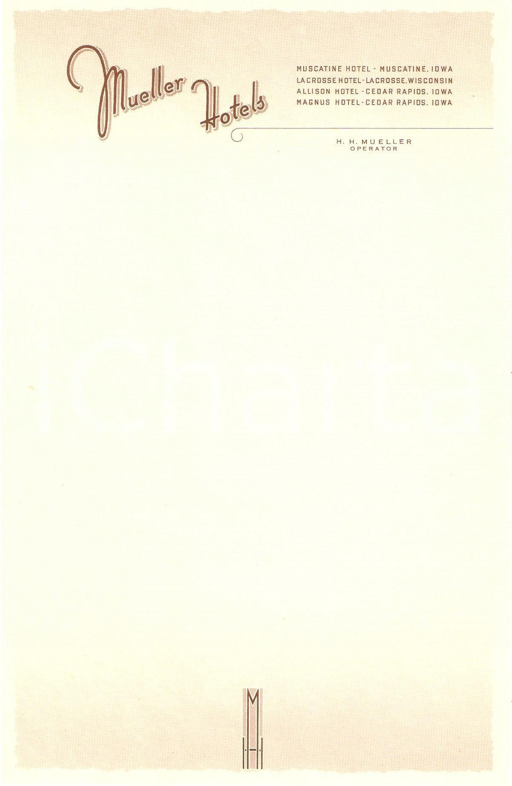 Materiale pubblicitario d’epoca 1950 ca IOWA  WISCONSIN USA Mueller Hotels Carta intestata 1 1