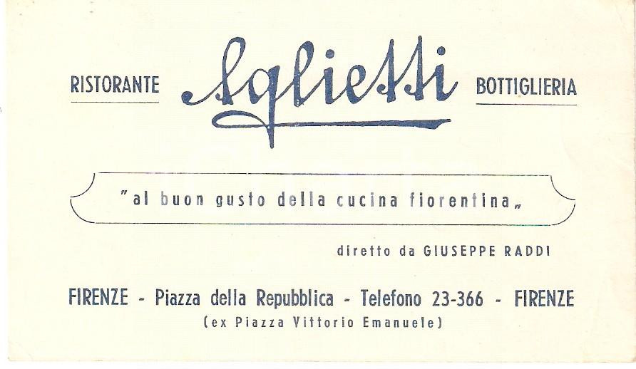 Oggetto da collezione cartaceo 1960 ca FIRENZE Ristorante AGLIETTI Diretto da Giuseppe RADDI Biglietto 1