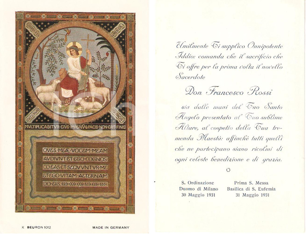 Oggetto da collezione cartaceo 1931 MILANO Basilica di SANT EUFEMIA Prima messa di Don Francesco ROSSI Santino 1