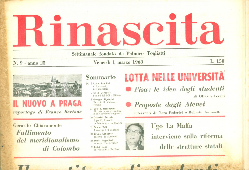 Giornale, rivista storica 1968 RINASCITA Paolo BUFALINI Lotta universitaria Il Partito e gli studenti 1
