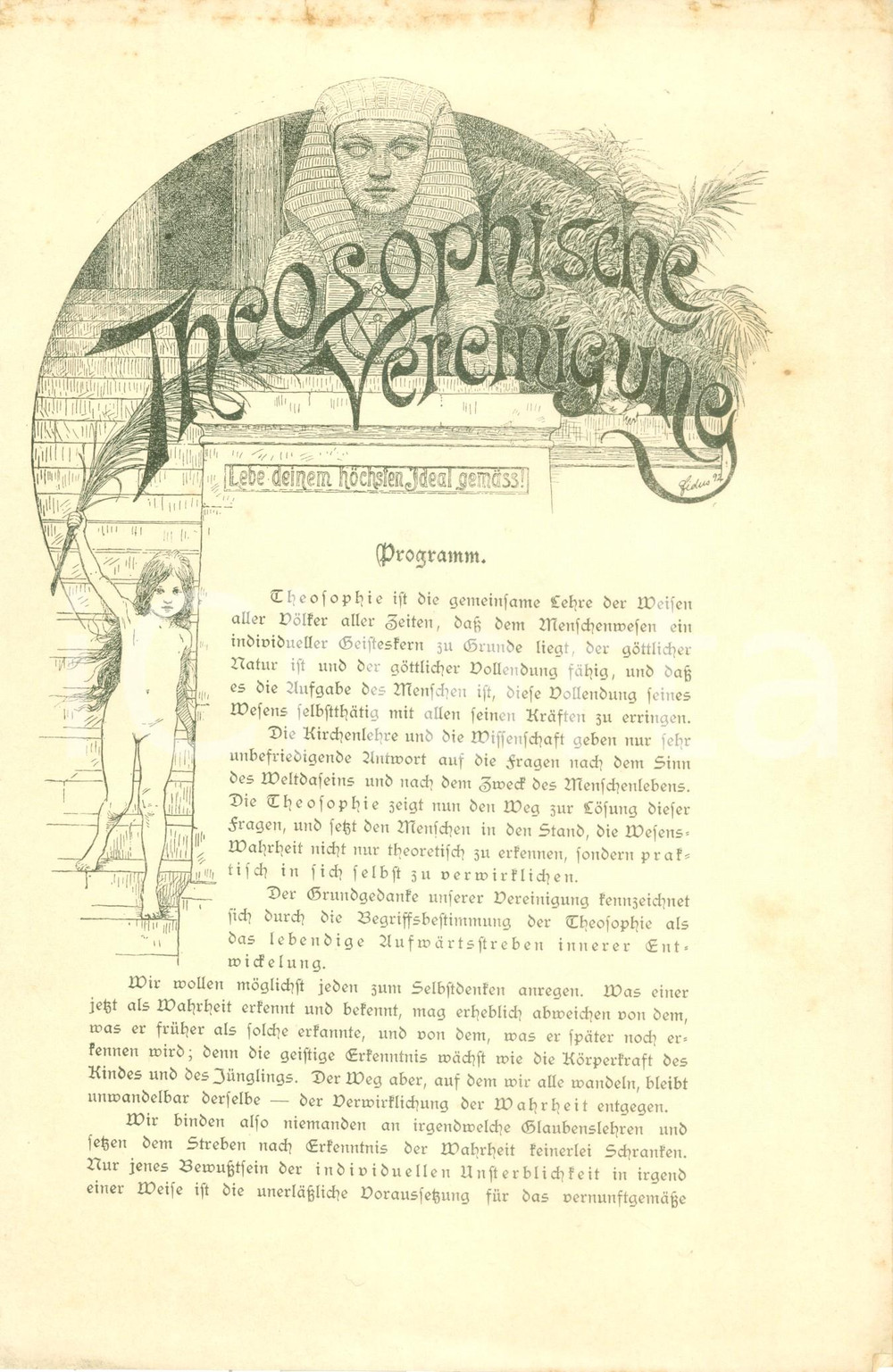 Documento originale, autentico 1892 BERLIN STEGLITZ Programma della Theosophische Vereinigung teosofia 1