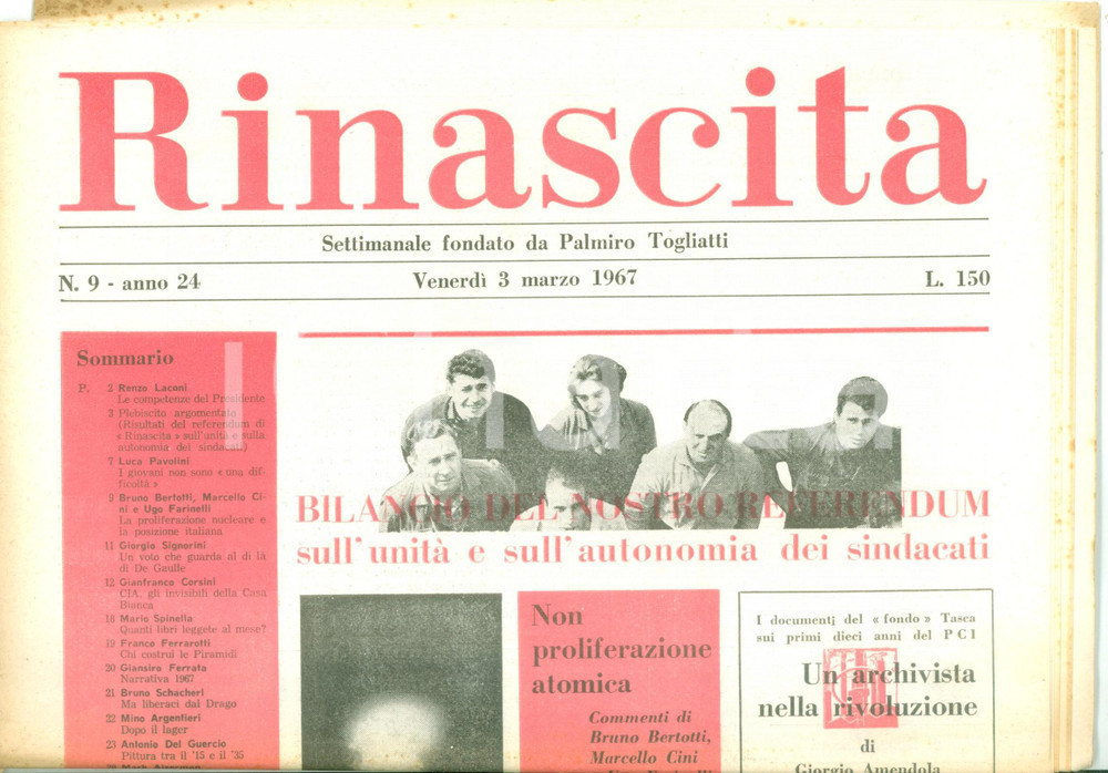 Giornale, rivista storica 1967 RINASCITA Gianfranco CORSINI La CIA gli invisibili della CASA BIANCA 1