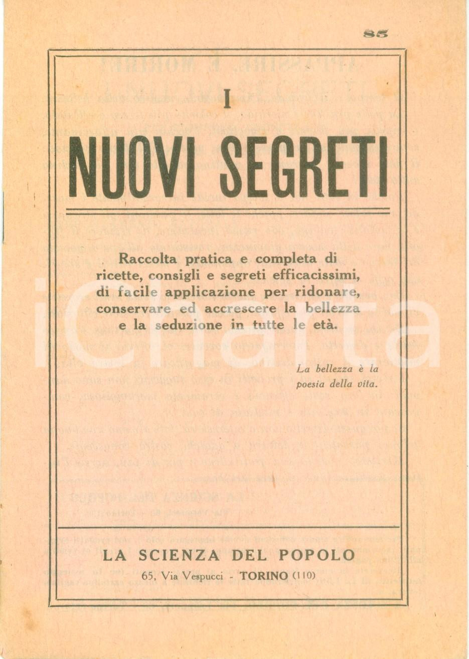 Giornale, rivista storica 1900 ca TORINO I nuovi segreti de La scienza del Popolo Pubblicazione 1