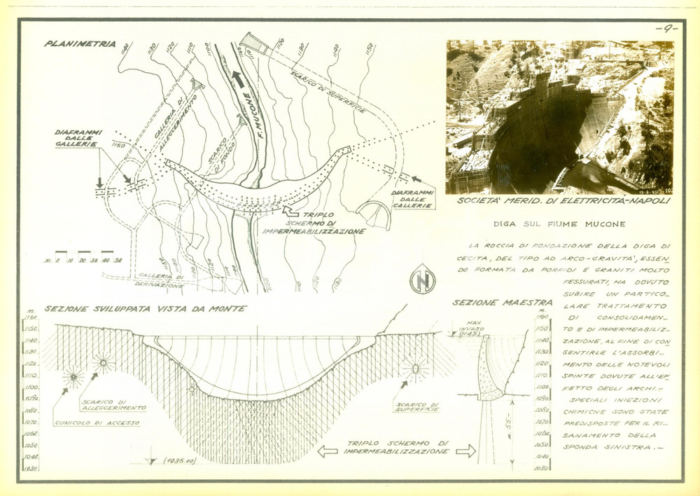 Documento originale, autentico 1950 ca COSENZA Diga di CECITA sul fiume MUCONE Azienda ICOS Scheda con foto 1