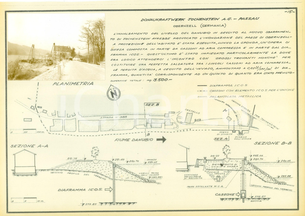 Documento originale, autentico 1950 ca OBERNZELL Protezione dell abitato con diaframma ICOS Scheda e foto 1 1