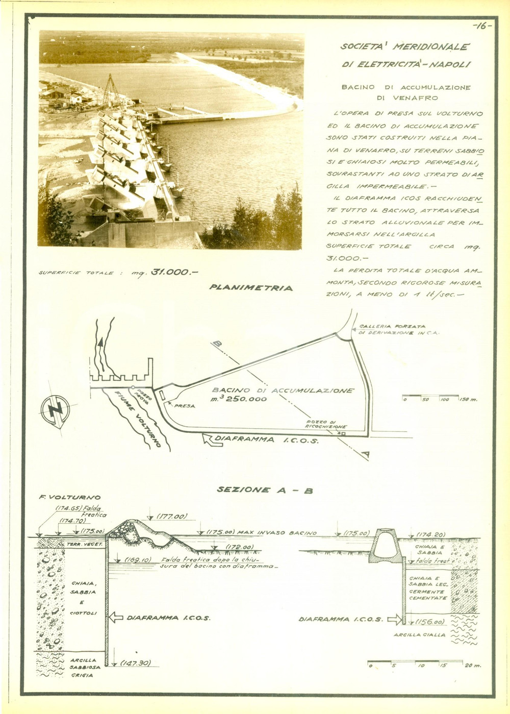 Documento originale, autentico 1950 ca VENAFRO IS Bacino di accumulazione Azienda ICOS Scheda con foto 1