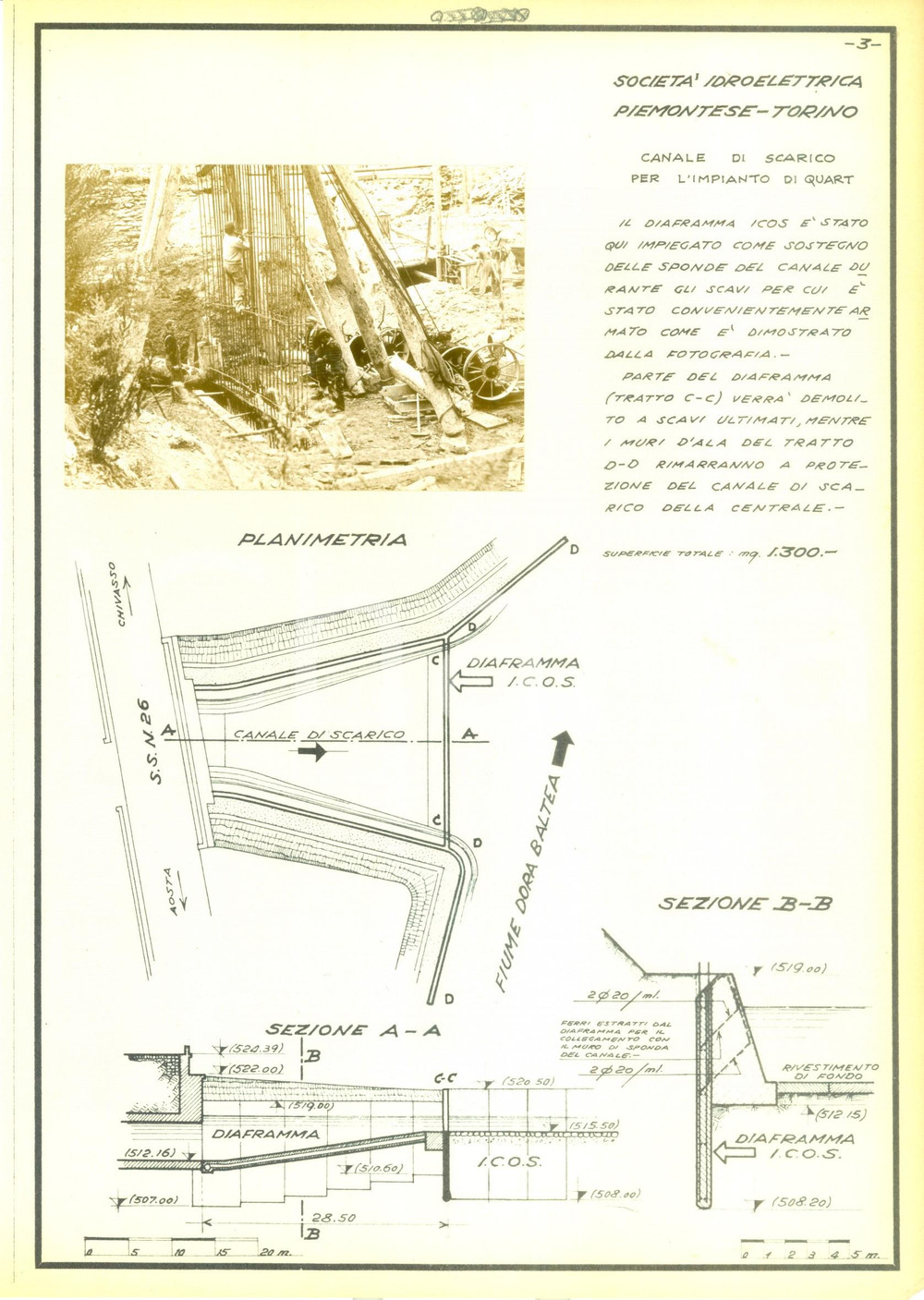 Documento originale, autentico 1950 ca NUS AO Centrale idroelettrica di QUART Azienda ICOS Scheda con foto 1