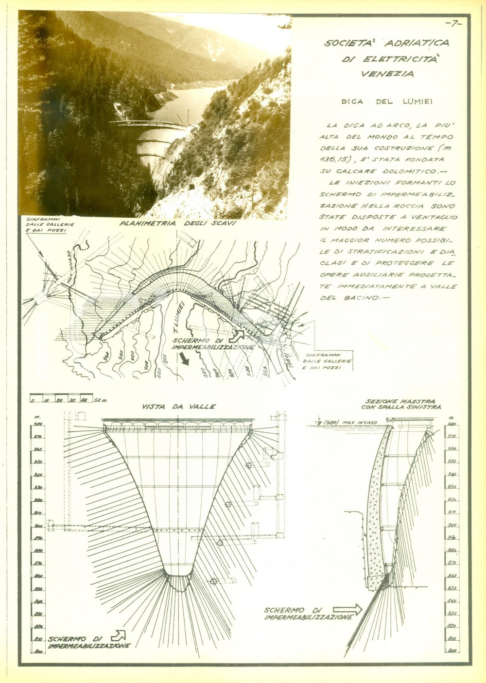 Documento originale, autentico 1950 ca SAURIS UD Diga ad arco del LUMIEI Azienda ICOS Scheda con foto 1