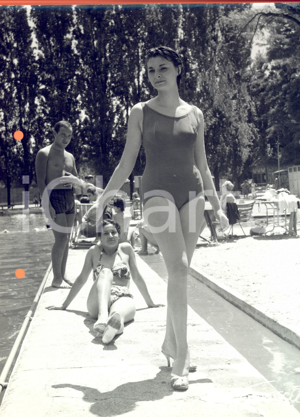 Fotografia d epoca originale 1960 ca MILANO STORIA DELLA MODA Modella in costume intero in piscina FERRUCCIO 1
