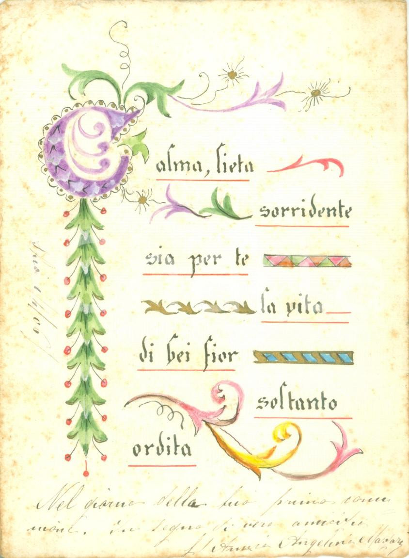 Oggetto da collezione cartaceo 1906 SCHIO PD Ricordo della Prima Comunione Biglietto DISEGNATO A MANO 1