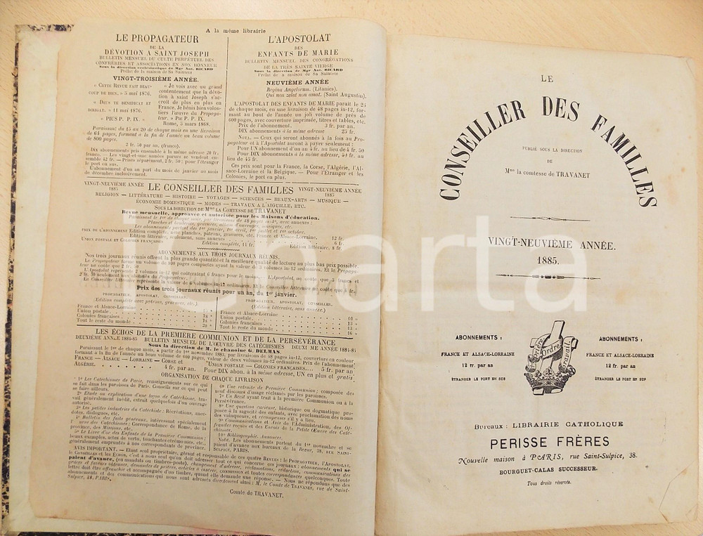 Libro, pubblicazione d epoca 1885 Comtesse de TRAVANET CONSEILLER DES FAMILLES Annata completa 1