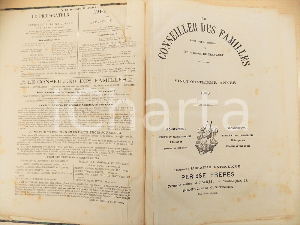 Libro, pubblicazione d epoca 1880 Comtesse de TRAVANET CONSEILLER DES FAMILLES Annata completa 1