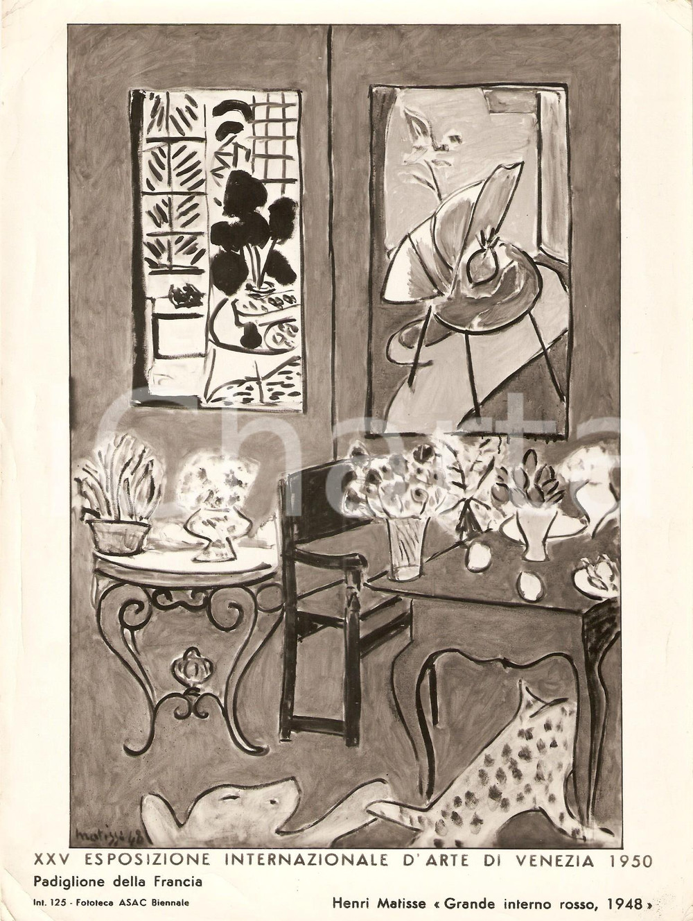 Fotografia d epoca originale 1950 VENEZIA  XXV BIENNALE D ARTE Henri MATISSE Grande interno rosso Foto 1 1