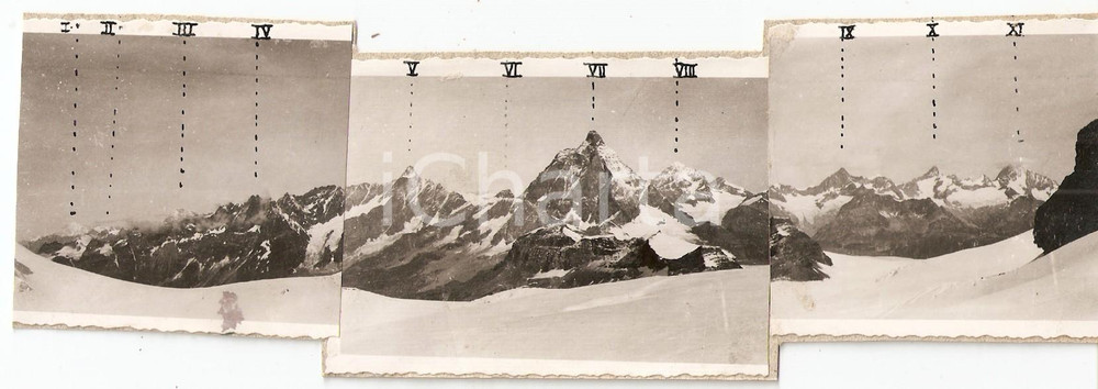 Fotografia d epoca originale 1950 ca VALLE D AOSTA Catena del Cervino Fotomontaggio 21x6 1
