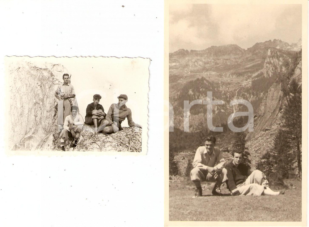 Fotografia d epoca originale 1950 VAL MASINO SO Alpinisti in vetta Lotto 2 Fotografie 9x6 1