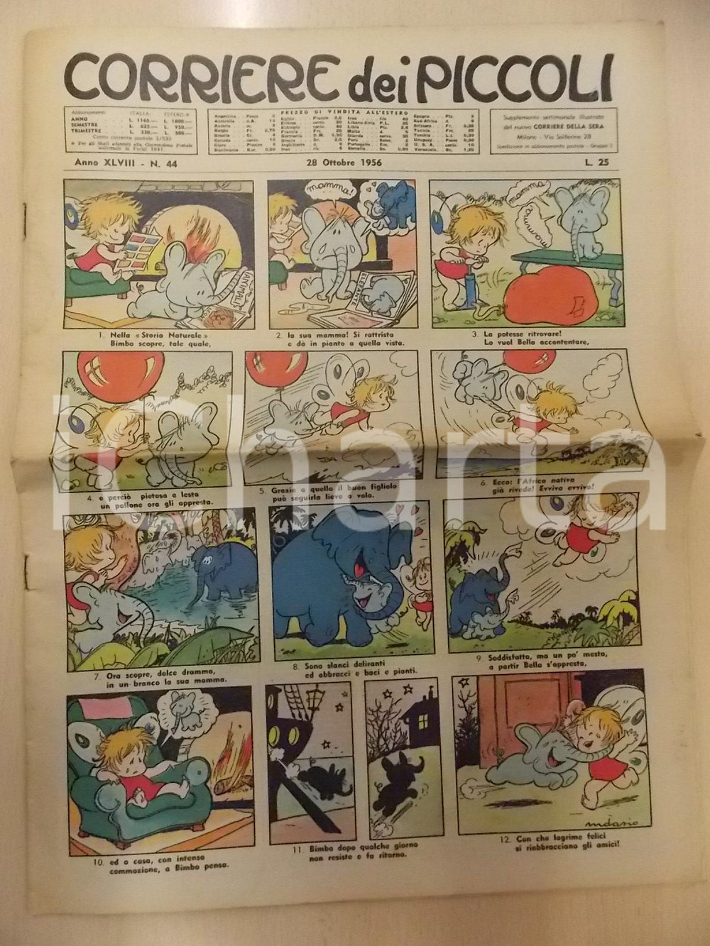 Giornale, rivista storica 1956 CORRIERE DEI PICCOLI 44 Medaglia d oro Sante ZENNARO Sequestro TERRAZZANO 1